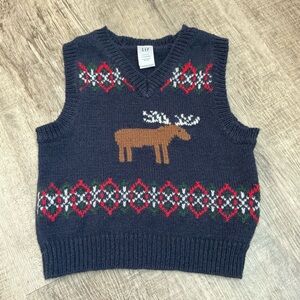Vintage Baby Gap 2003 Reindeer Sweater Christmas Vest V Neck 3-6 Months